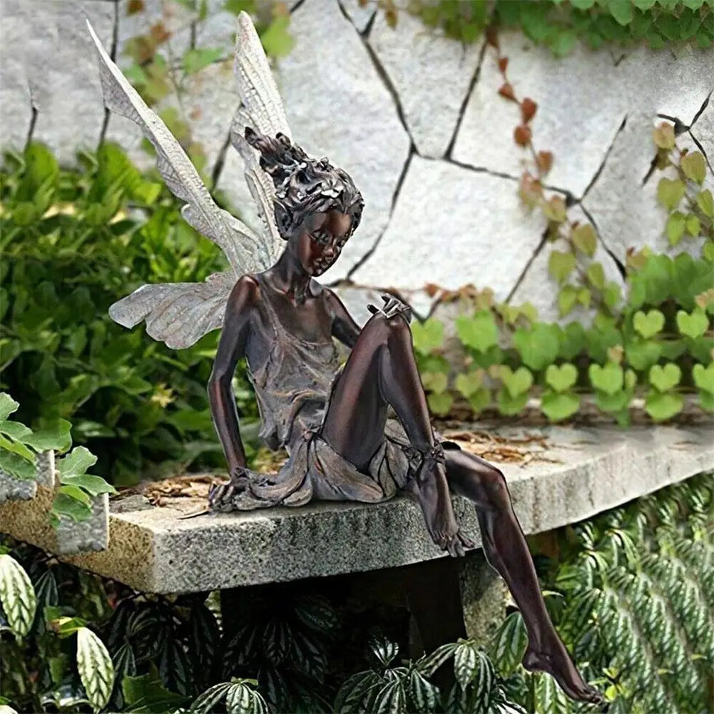 Flower Fairy Sculpture Garden Landscaping Yard Art Ornament Resin Turek Sitting Statue Outdoor Angel Figurines Craft Decoration
