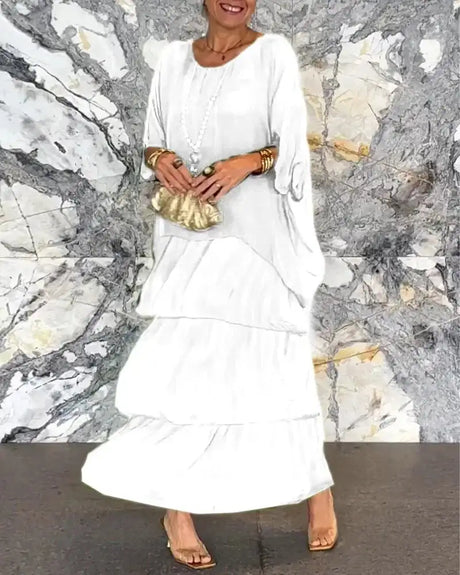 Women's Elegant Long Dress Fashion Round Neck Bat Sleeve Cake Dresses For Women Spring and summer Robe Looes Plus Size 4XL - Lootquake