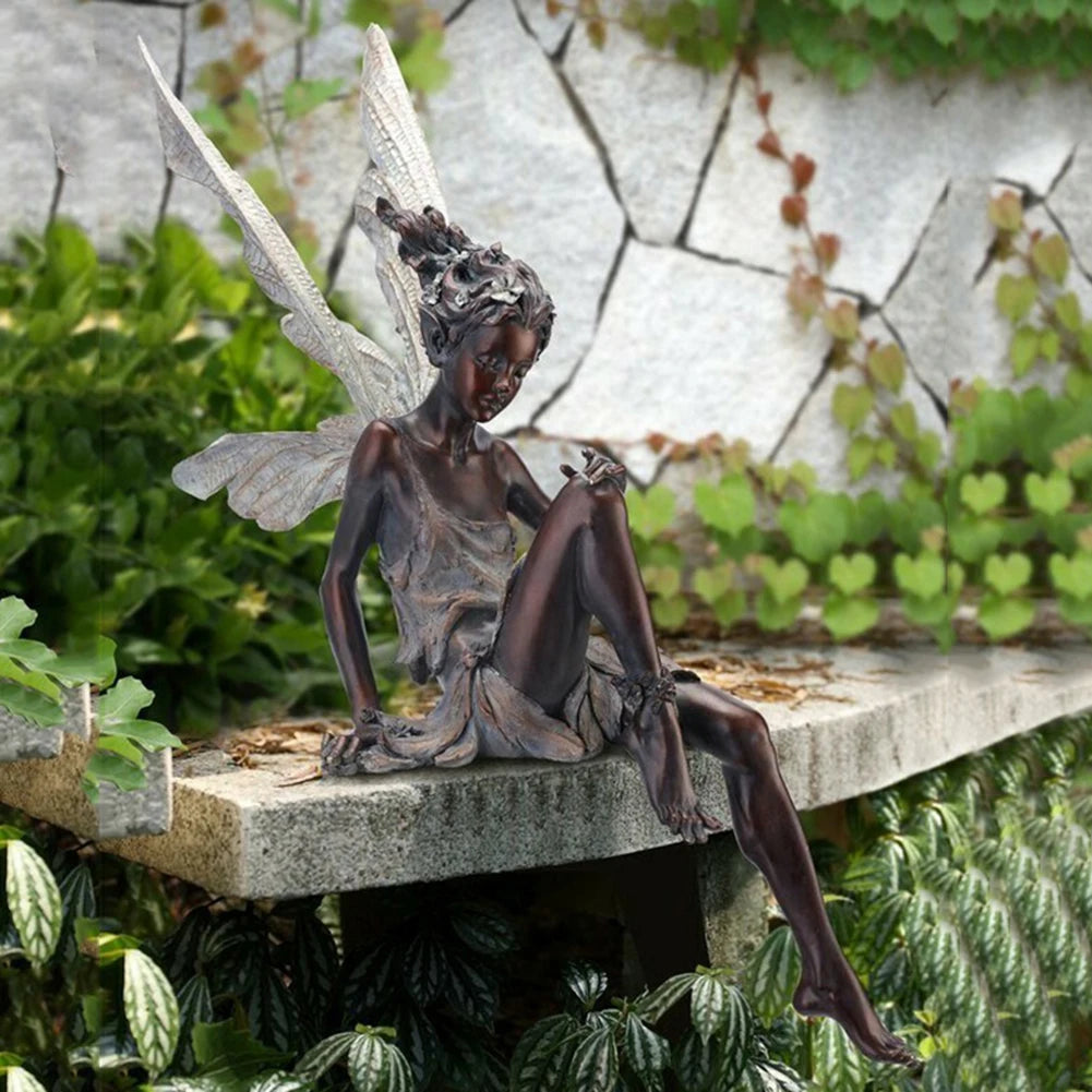 Escultura de hada de las flores para jardín, paisajismo, arte de patio, adorno de resina, estatua de Turek sentada, figuras de ángel para exteriores, decoración artesanal