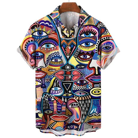 Hawaiian Three-Dimensional Eye Fashion Shirts For Men 3d Print Casual Short Sleeved Summer Tops Funny Clothes For Man Clothing - Lootquake