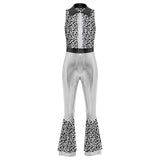 Womens Halloween Retro Hippie Cosplay Costume Party Hip-hop Dance Costume Metallic Shiny Vintage Carnival Bodysuit Jumpsuit