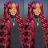 200% Density 99J Burgundy Lace Front Human Hair Wig 13x6 Body Wave Brazilian Remy Deep Part On Sale
