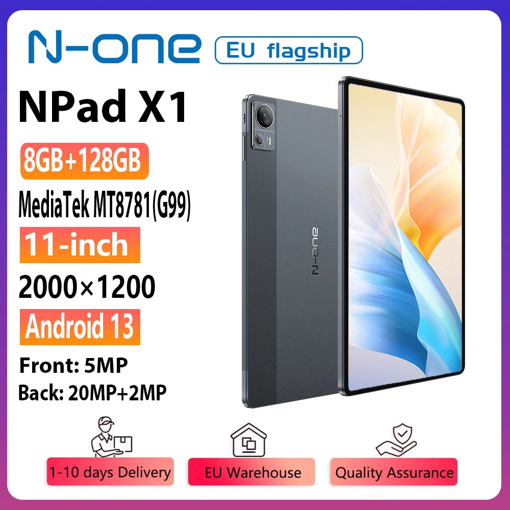 Tablette N-one NPad X1 MTK G99 8 cœurs 10,95 pouces Android 13 Charge rapide 8 600 mAh MAX 16 Go 128 Go 2 000 x 1 200 FHD 4G LTE Support L1
