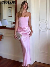 Sexy Strapless Patchwork Long Dress Women Slim Sleeveless Pleated Mermaid Dresses 2025 Spring Summer Lady Evening Solid Robe - Lootquake