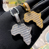 New Arrive Rectangle Cubic Zirconia CZ Paved Bling Africa Map Shaped Pendant Necklace Hip Hop Men Boy Cool Meaning Jewelry - Lootquake