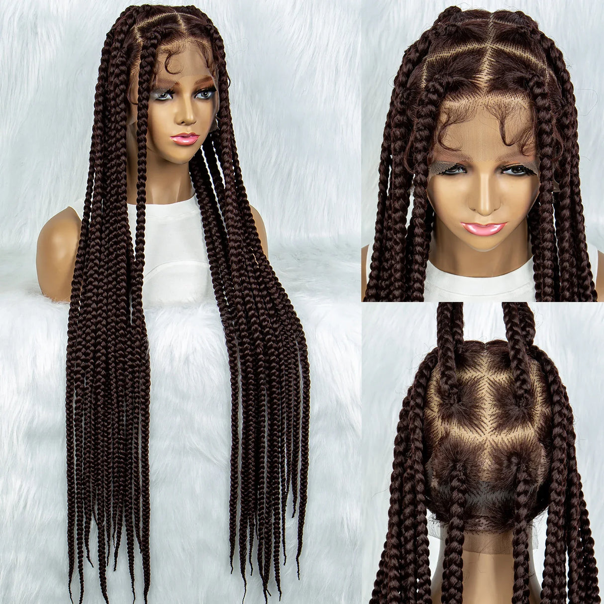36" Orange Knotless Box Braids Wig | Transparent Full Lace | Baby Hair