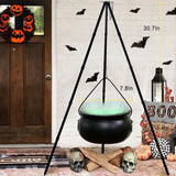 Décoration d'Halloween en plein air, grand chaudron de sorcière sur trépied avec lumières, seau à bonbons, feu de joie d'Halloween, décoration de fête de carnaval d'horreur
