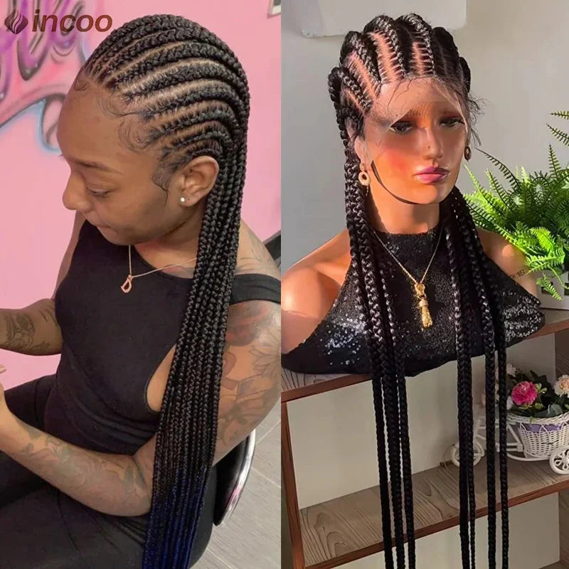 36" Twist Braided Wig | Cornrows & Goddess Braids | Full Lace Frontal | Baby Hair