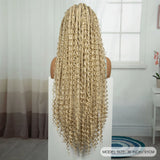 36 Inch Boho Knotless Box Braids Full Lace Wig | Transparent Lace Synthetic Braided Wig with Curly Ends