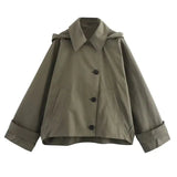 Autumn Winter Army Green Windbreaker Jacket Women Streetwear Loose Oversize Hooded Overcoat Female Single Breasted Thicken Coat - Lootquake