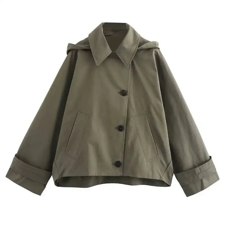 Autumn Winter Army Green Windbreaker Jacket Women Streetwear Loose Oversize Hooded Overcoat Female Single Breasted Thicken Coat - Lootquake