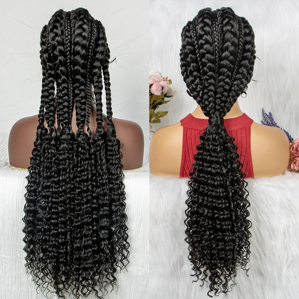 28" Blonde Knotless Cornrow Braids Wig with Curly Ends | Lace Frontal | Baby Hair