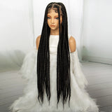 34" Knotless Box Braids Full Lace Wig | Long Black Synthetic Braids | Transparent Lace