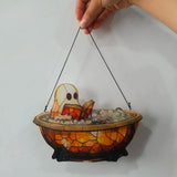Acrylic Halloween Ghost in Bathtub Hanging Ornaments Cute Ghost Reading Book Decor Home Bedroom Living Room Window Decorations