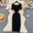 Green 2024 Sexy Summer Knit Short Sleeve Dress Women Squar Collar Waist Bodycon Sundress Female Beach  Backless Long Dress - Lootquake