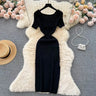 Green 2024 Sexy Summer Knit Short Sleeve Dress Women Squar Collar Waist Bodycon Sundress Female Beach  Backless Long Dress - Lootquake