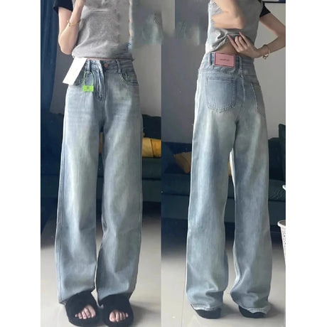 「MD」High Waist Jeans Women 2025 New Spring Plus-size Straight Loose Wide Leg Pants - Lootquake