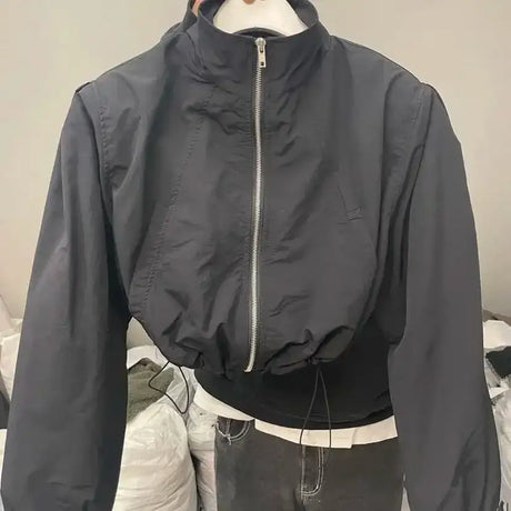 2024 Autumn Vintage Women's Windbreaker Cropped Jackets Harajuku Oversized Streetwear Long Sleeve Fashion Female Elegant Top - Lootquake