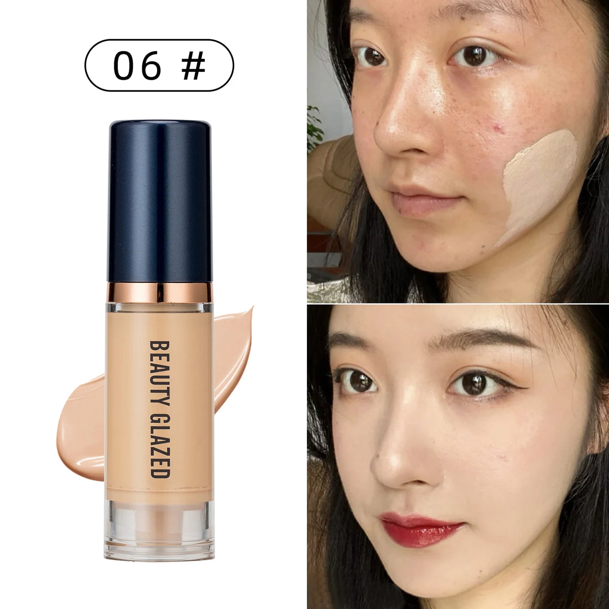 BEAUTY GLAZED 6 Color Liquid Foundation,Full Coverage, Long-Lasting, Waterproof, Natural Effect,Hydrating