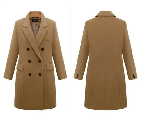 Autumn Winter Women's Woolen Jacket Long Windbreaker Double Breasted Slim Fit Coat - Lootquake