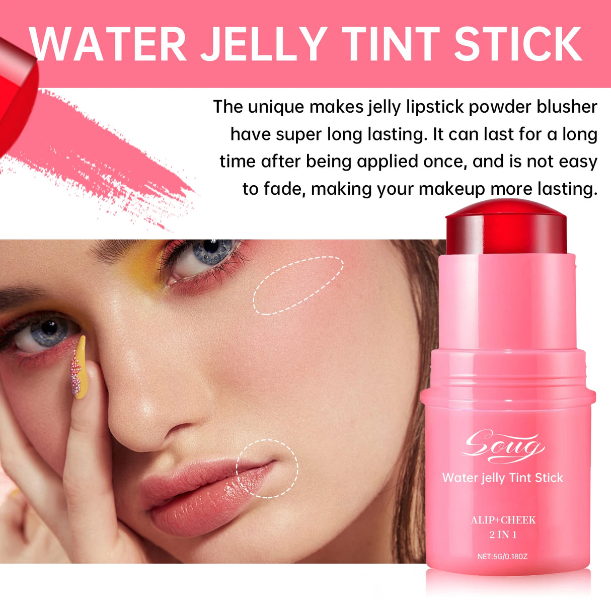 3-in-1 Powder Blusher Moisturized Blusher Stick  Beauty Makeup Long Lasting Brighten Matte Facial Contour Rouge Lipstick Sticker