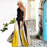 Vestidos de un solo hombro para mujer, primavera y verano 2024, con estampado de empalme y hombros descubiertos, sueltos, largos, a la moda, para ir al trabajo