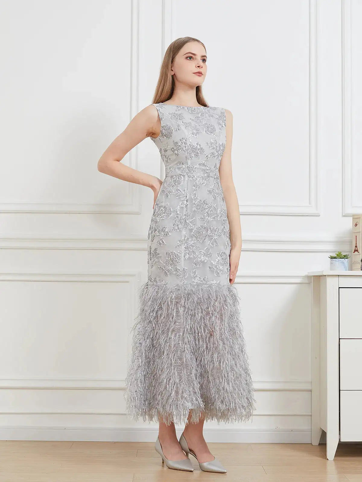 DEVCHATA New Organza Fishtail Long Dress Maxi Evening Sleeveless Bodycon Fitting Gown Feathers Women Robe Vestido - Lootquake