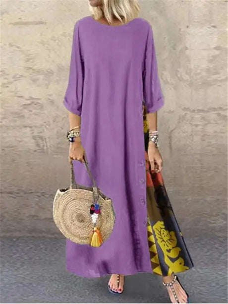 Women's Fashion Casual Loose Big Swing Half Sleeve Long Dress Floral Holiday Maxi Dress Plus Size Vestidos Longos Robe - Lootquake