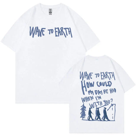Vintage Wave To Earth Music Album Print T Shirt Men Women Casual Harajuku Fashion T-shirts Hip Hop Oversized T-shirt Streetwear - Lootquake