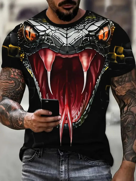 Fashion 3D Snake Printed T Shirt For Men Funny Animal Pattern Oversized T-shirt Summer Hip Hop Trend Clothing Casual O-neck Tops - Lootquake