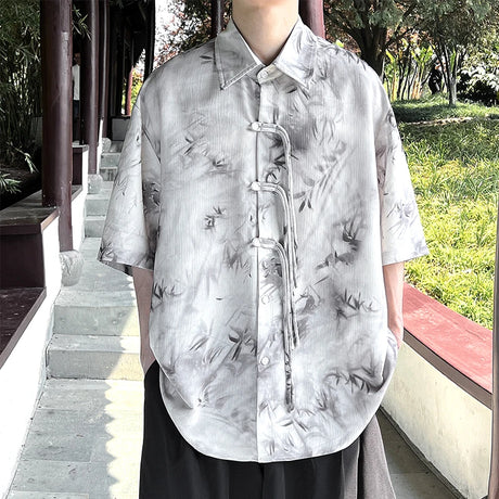 M-5XL Plus Size Men Chinese Traditional Short Sleeve Tang Kung Fu Uniform Men's Summer Streetwear Bamboo Printed Shirt for Mens - Lootquake