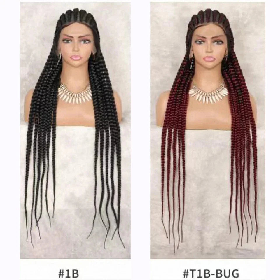 360 Lace 11-Braids Cornrow Box Braided Wig | Long Synthetic Braids | Heat Resistant | Black Women