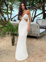Mesh Long Dress Women Summer Cutout Party Dresses Cover Up Elegant Slim Split Maxi Vestidos Holiday Beach Robe - Lootquake
