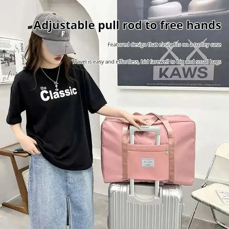 1pc Pink/Blue/Grey Travel Large Capacity Storage Bag Zipper Portable Sports Bag Versatile Gym Handbag Small, Medium, and Large - Lootquake