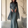 Fashion Satin Solid Robe Dress Ladies Temperament O-neck Slim Evening Dress Elegant Batwing Sleeves High Waist Pleats Long Dress - Lootquake