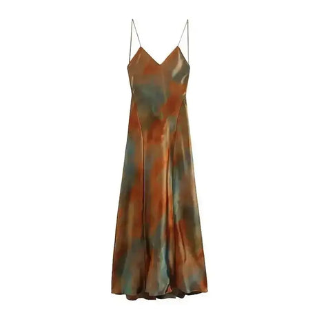 2023 New Women's Elegant Sexy Long Dress V-neck Open-back Rainbow Printing Tank Dress Sleeveless Summer Fashion - Lootquake
