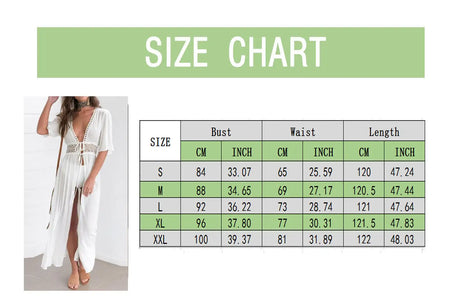 Summer Sexy Hollow Out Beach Tunic Pareo White V Neck Cover Up Long Dress Bikini Cover Up  Swimwear Bathing Suit Beachwear - Lootquake