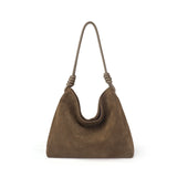 All-Match Chamois Matte Suede Cowhide Leather Tote | Large Capacity Designer Maillard Dressing Coffee Winter Ladies Handbag