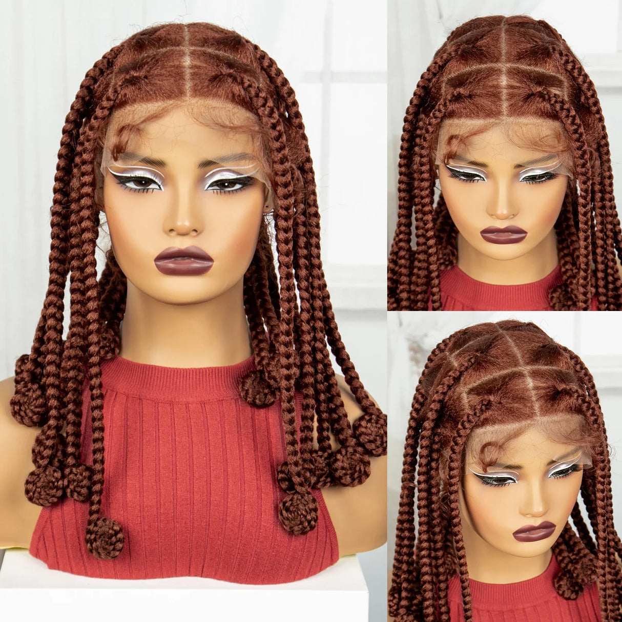 Blonde 12 Inch Synthetic Braided Wigs | Transparent Full Lace Bantu Knotless Box Braids with Baby Hair for Black Women