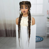 36" Burgundy Twist Cornrow Braids Wig | 99J | Lace Frontal | Baby Hair