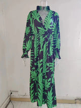 Europe And America Cross Border Autumn/Winter New Long Dress with Waist Pullover And Bohemian Print Long Sleeve Large Swing - Lootquake