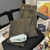 Retro Spring Trendy Leopard Print Jeans Women's American High Street Trousers Y2K Harajuku Style Baggy High Waist Casual Pants - Lootquake