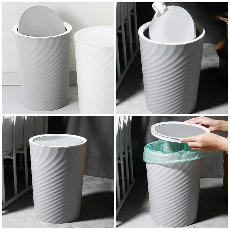 10L-12L Trash Bin with Swing Lid Plastic Waste Basket Office Trash Household Living Room Can Waste Paper Rubbish Trash Can