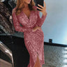 Elegant Women Evening Party Dress Shiny Sequin Deep V-Neck Nightclub Formal Dress Bodycon Irregular Hem Long Dress For Wedding - Lootquake