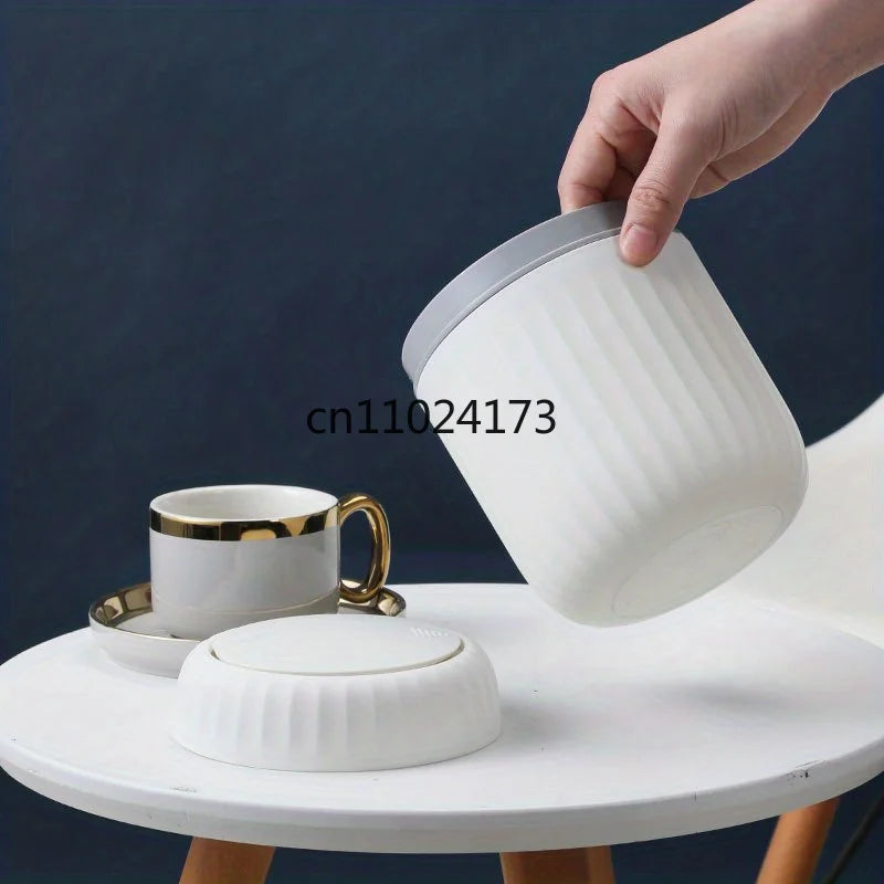 Elegant ultra large capacity mini trash bin with lid, stylish white and gold desktop trash bin suitable for home,office, bedroom