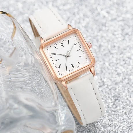 3PCs/Set Women's Fashion Watch Square Simple Dial Leather Quartz Watch Set - Lootquake