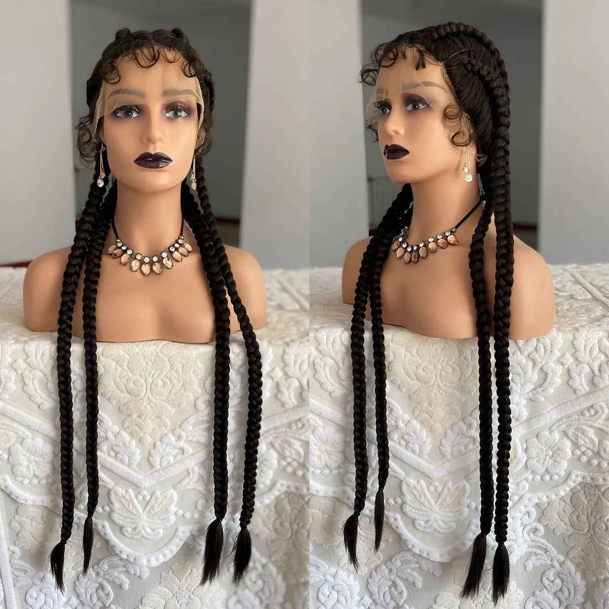 32 Inch Senegalese Twist Lace Front Wig | 4 Twist Cornrow | With Baby Hair | Synthetic Crochet Braids