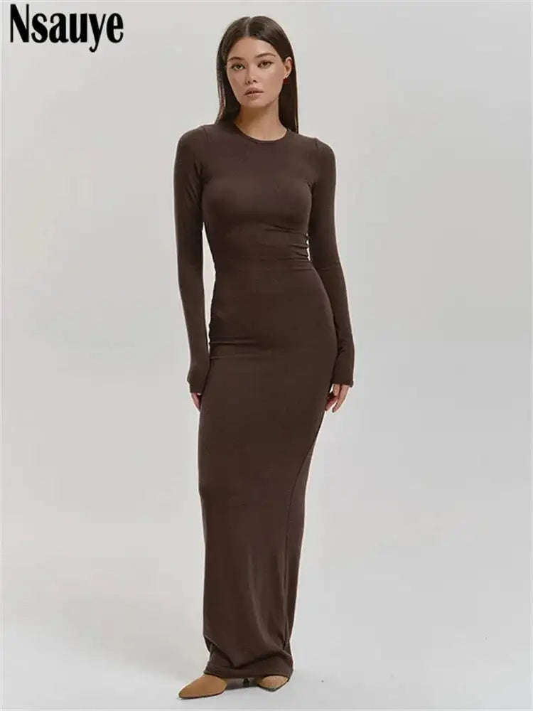 Nsauye Casual Basic Long Dress Women Holiday Autumn Winter Evening Birthday Party Night Club Sexy Elegant Dress Outfits 2024 - Lootquake