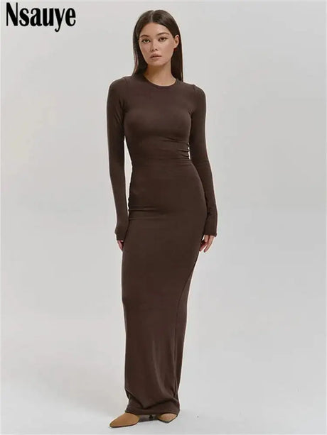 Nsauye Casual Basic Long Dress Women Holiday Autumn Winter Evening Birthday Party Night Club Sexy Elegant Dress Outfits 2024 - Lootquake