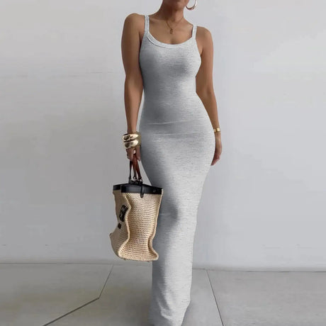 Women's Bodycon Maxi Dress Summer Sleeveless Long Dress For Beach Holiday Vacation Robes Femmes Solid Color Slim Fit Dresses - Lootquake